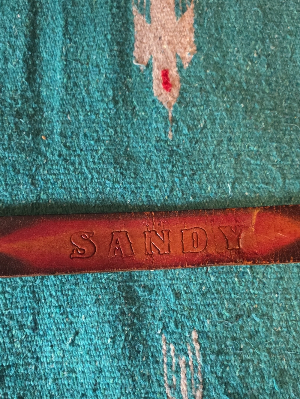 Vintage Tooled Leather Name Belt SANDY Painted Yellow Rose Western Boho - Picture 9 of 14